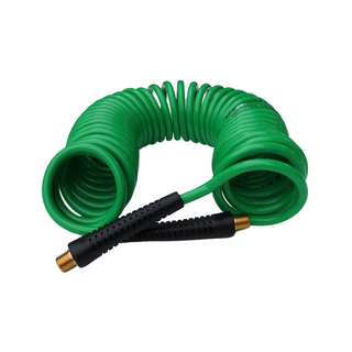 AIR MAX Manguera (Ensamble) Espiral de Poliuretano Verde Agua-Aire Conexion Macho 1/4"X25' - 120 PSI MAX